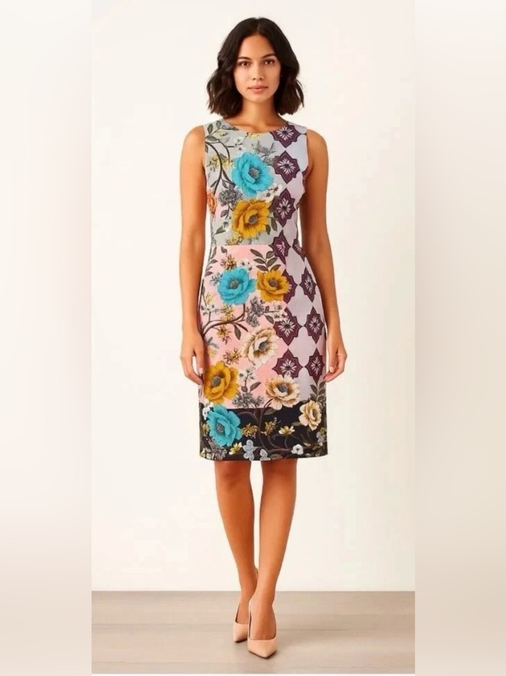 Anthropologie Maeve Lissa Twill Mini Dress | Patchwork Floral Open Back | Size 4